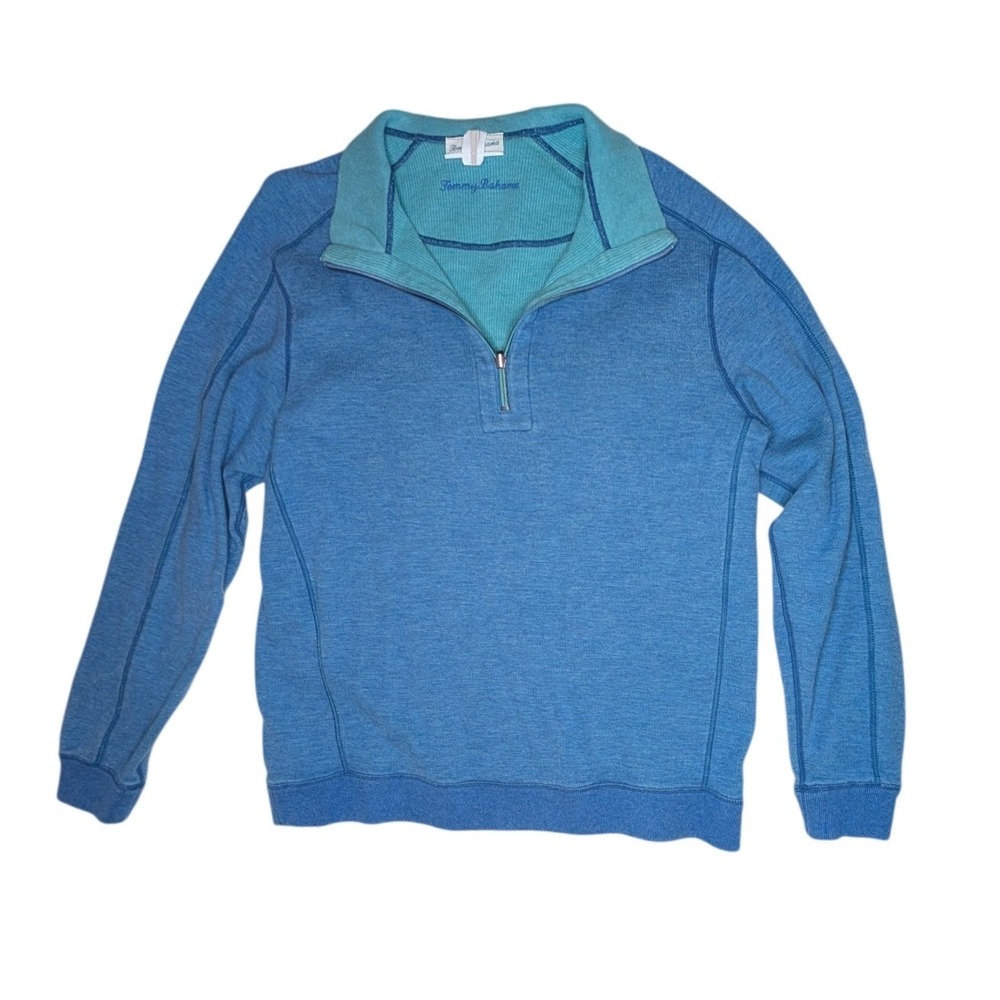 Tommy Bahama Reversible Quarter Zip Pullover‎ Mens Small Blue Teal Waffle Knit